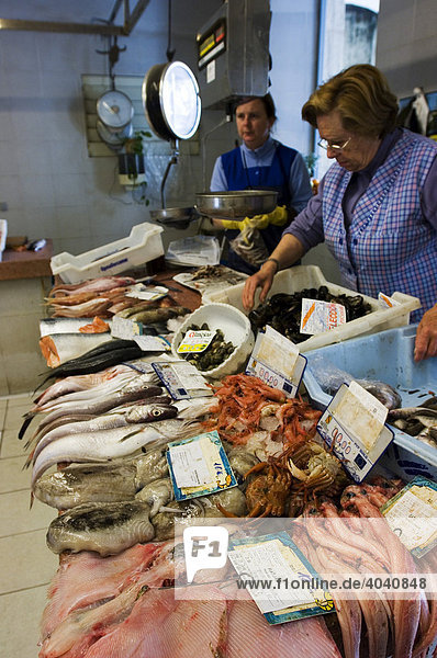 Fischstand in der Markthalle von Soller  Mallorca  Balearen  Spanien  Europa