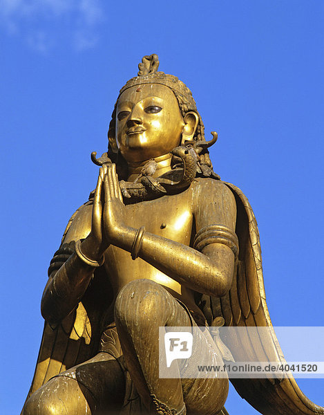 Golden statue of Garuda on a column  Durbar Square  Patan  Lalitpur  Nepal  South Asia