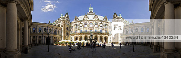 Panoramic view of the City Hall courtyard  Hamburg  Germany  Europe