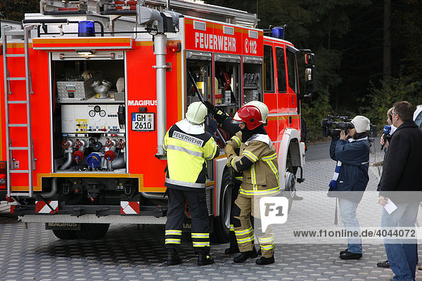 German TV crew from WDR filming a TV story on fire fighters