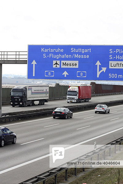Stuttgart Messe sign on the motorway  Baden-Wuerttermberg  Germany  Europe
