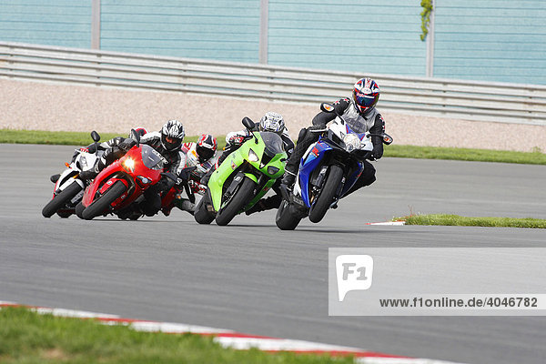 Motorcycles on a racing course