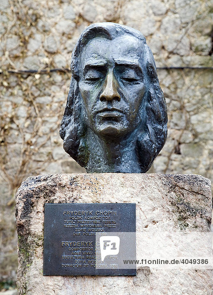 Bust of Chopin in front of the Charterhouse of Valldemossa  Majorca  Balearic Islands  Spain  Europe