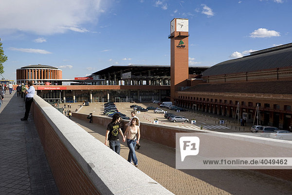 Main-line Atocha Train Station  exterior view of the old and new parts in Madrid  Spain  Europe