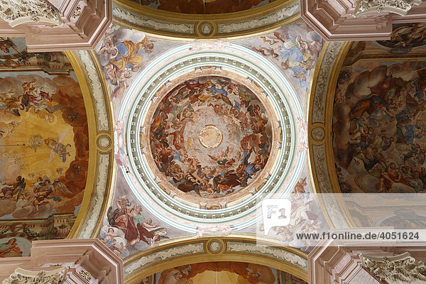 Dome with ceiling fresco  Stiftskirche Poellau  Collegiate Church  Styria  Austria  Europe