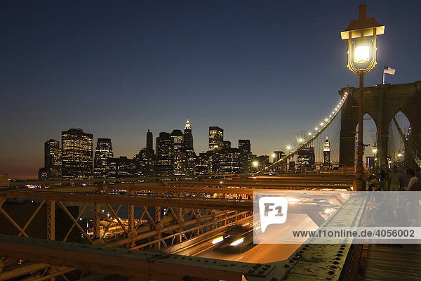 Brooklyn Bridge and Manhattan by night  New York City  New York  USA  North America
