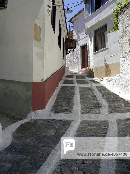 Einsame Gasse in der Altstadt  Samos-Stadt  Ano Vathi  Samos  Nordost-Ägäische Inseln  Ägäis  Griechenland  Europa
