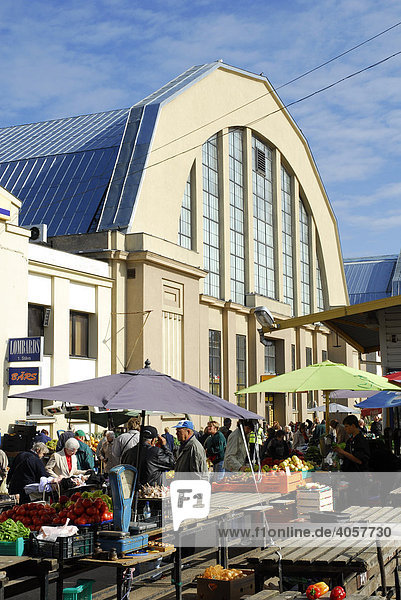 Centraltirgus  central market in former zeppelin hangars  selling fruit and vegetables  Riga  Latvia  Baltic states  Northeastern Europe