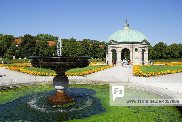 Brunnen und Dianatempel im Hofgarten  Innenstadt  München  Oberbayern  Bayern  Deutschland  Europa