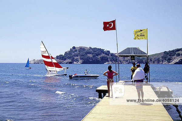 Water sports  yacht on the coast  Sarigerme  Mugla Province  Mediterranean  Turkey