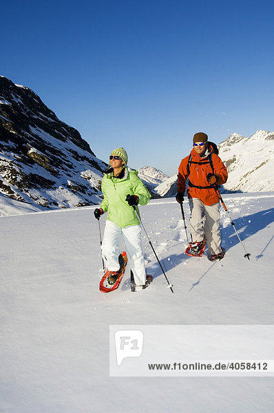 Snowshoe tour  Bielerhoehe  Galtuer  Tyrol  Austria  Europe