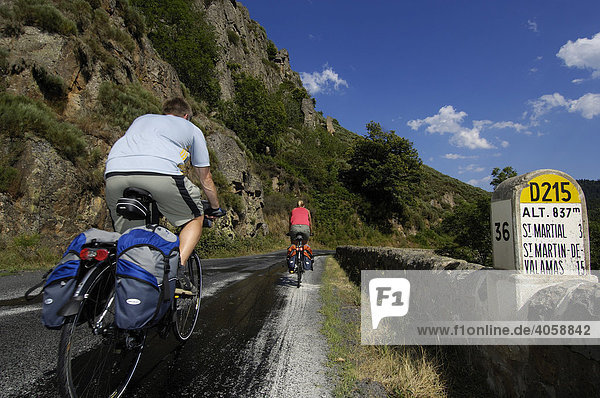 Cyclists near Saint Martial  Ardèche  Rhones-Alpes  France  Europe