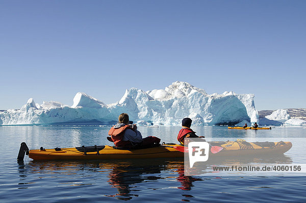 Kayakers in Sermilik Fjord  East Greenland  Greenland