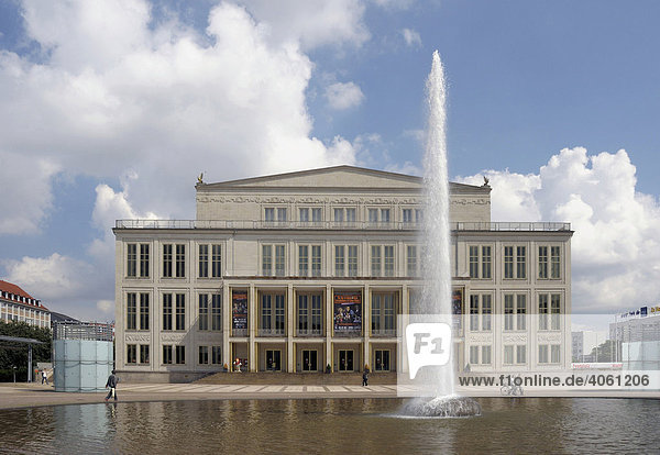 Fountain in front of the opera house  Augustusplatz Square  Leipzig  Saxony  Germany  Europe