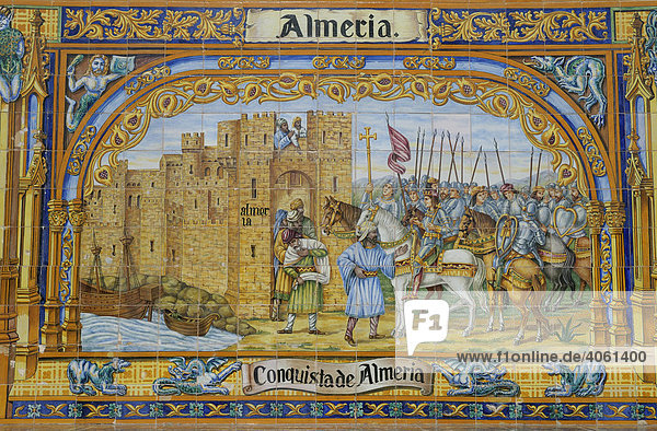 Azulejo  Fliesenmosaik  von Almeria  Plaza de Espana  Sevilla  Andalusien  Spanien  Europa