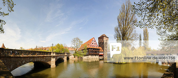 Panorama  Maxbrücke  Weinstadl  Wasserturm  Henkerwohnung  Henkersteg  Altstadt  Nürnberg  Mittelfranken  Franken  Bayern  Deutschland  Europa