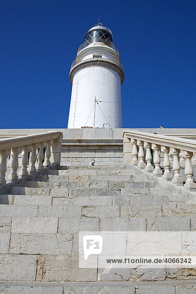 View up the stairs to the lighthouse at Cape Formentor  Majorca  Balearic Islands  Spain  Europe