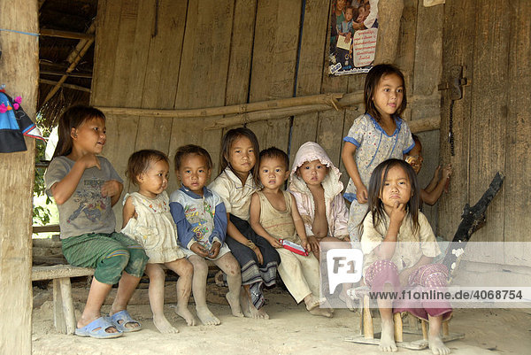 Children living in poverty  Hmong People village  near Luang Prabang  Laos  Southeast Asia