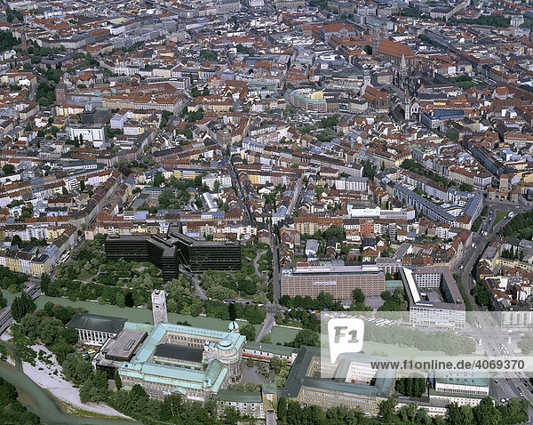München Stadtzentrum  Altstadt  vorne Deutsches Museum  Deutsches Patent- und Markenamt  Europäisches Patentamt  Oberbayern  Bayern  Deutschland  Europa  Luftbild