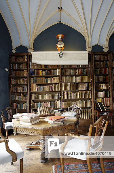 Bibliothek  Herrensitz Prideaux Place  Padstow  Cornwall  Südengland  Großbritannien  Europa