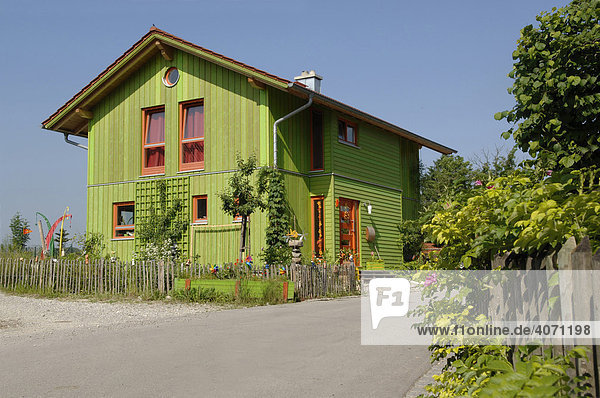 Modernes  grünes Einfamilienhaus aus Holz