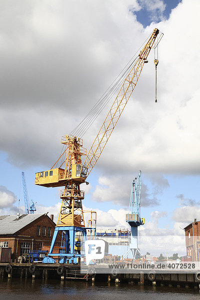 Loading crane  Emden Harbour  Lower Saxony  Germany  Europe