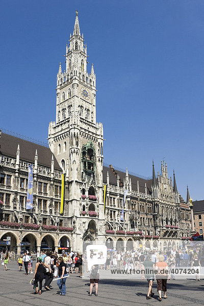 People on the Marienplatz Square in front of the Town Hall in Munich  Bavaria  Germany  Europe