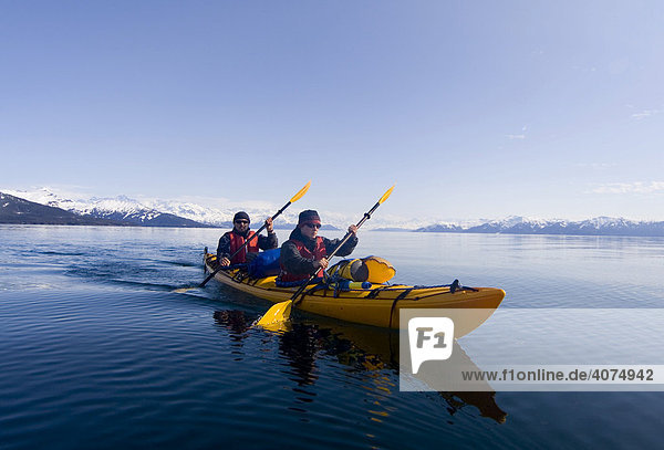 Sea kayakers  Pacific Coast  Prince William Sound  Alaska  USA