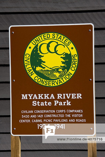 Hinweisschild Tafel CCC Myakka River State Park  Sarasota  Florida  USA