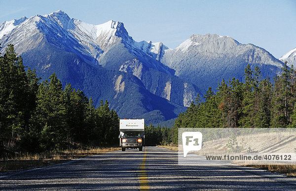 Drive through the Rocky Mountains  Jasper National Park  Alberta  Canada  North America