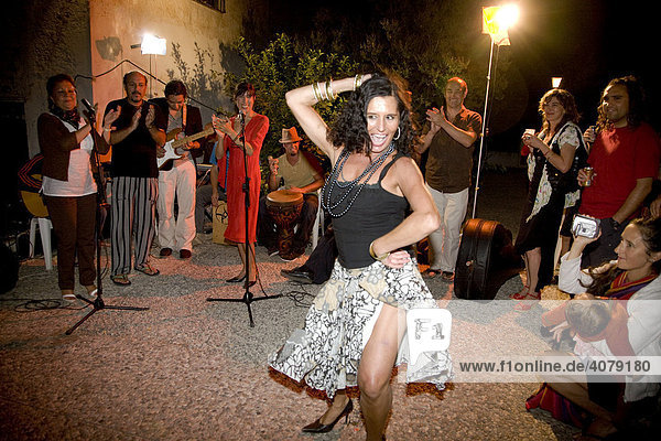 Garden party  Flamenco evening with Blanca Li  choreographer and dancer  in red dress  Granada  Andalusia  Spain  Europe