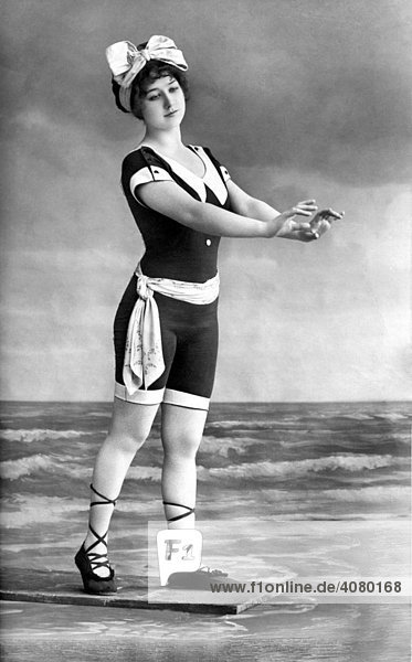 Historic photograph  beach costume  around 1905