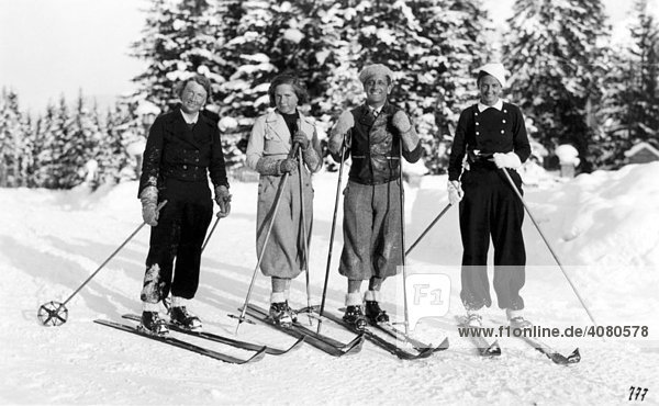 Skifahren in den dreißiger Jahren,  historische Aufnahme,  ca. 1934