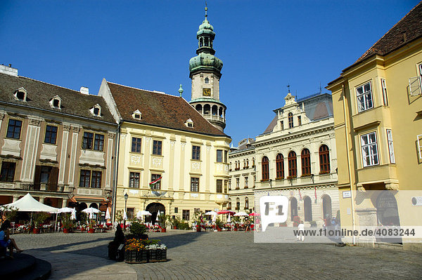 Center market square with tower of Sopron Ödenburg Hungary