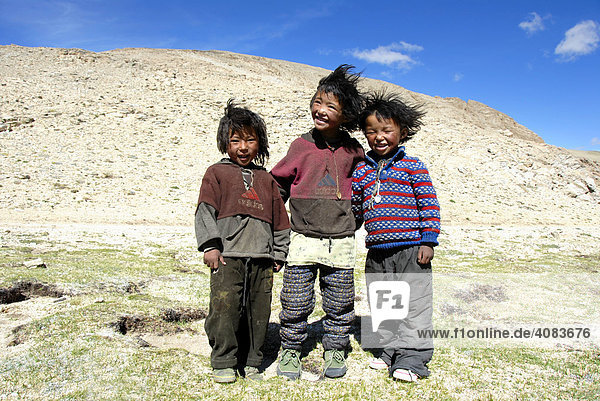 Nomads Tibetan boys with tousled hair Tibet China