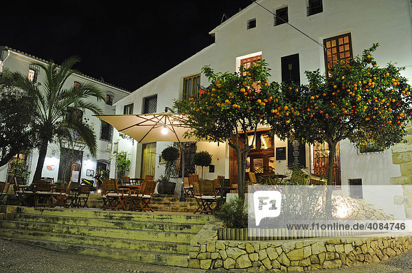 Nachtaufnahme  Altstadt  Restaurant  Altea  Alicante  Costa Blanca  Spanien