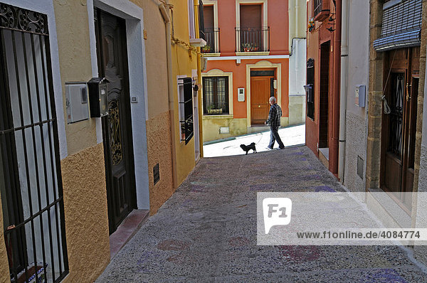 Narrow street in the historic centre of Teulada  Alicante  Costa Blanca  Spain