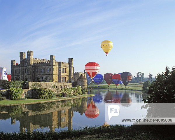 Leeds Castle Kent England Great Britain with hot-air balloon