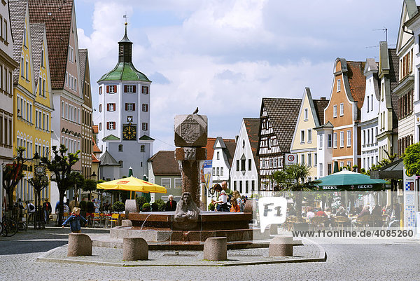 Guenzburg Bavarian Swabia Germany market square with Unteres Tor lower gate