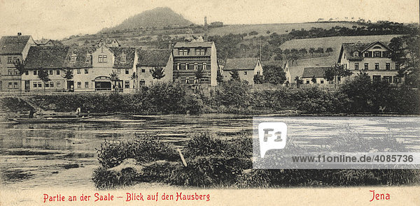 Historic postcard about 1900 Jena Germany Hausberg local mountain above the Saale river