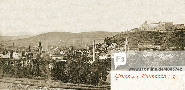 Historische Postkarte um 1900 Kulmbach mit der Plassenburg Oberfranken Deutschland