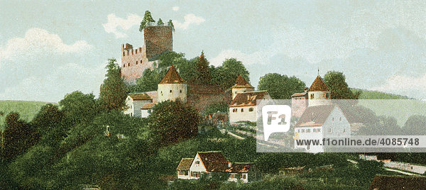 Historic postcard about 1900 Pappenheim Middle Franconia Germany with the castle