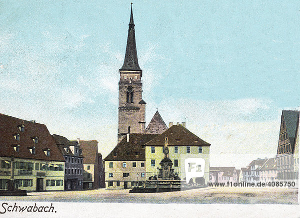 Historische Postkarte um 1900 Schwabach Mittelfranken Deutschland Stadtplatz