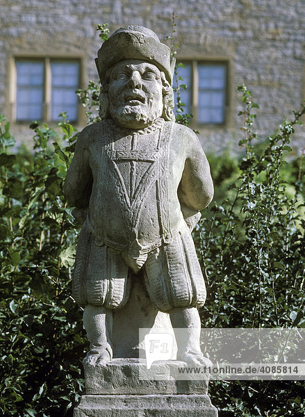 Weikersheim upon the river Tauber Baden-Wuerttemberg Germany castle of the earls of Hohenlohe palace garden dwarfs as staff of the court from 1713 to 1714 Hofrat court counsellor