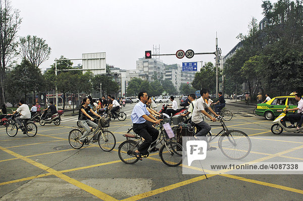 Cyclists  Chengdu  China  Asia