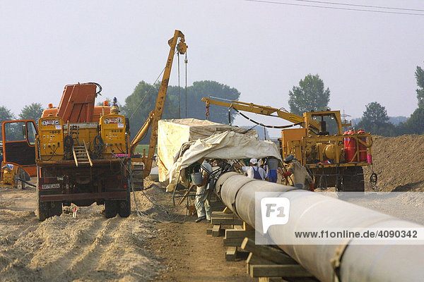 Mannheim  DEU  23.08.2001  Bau einer Gaspipeline  Erdgasleitung in der Rheinebene