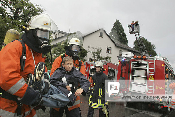 DEU  Germany  Weinheim  yearly drill fire brigade  restaurant Zur Rose