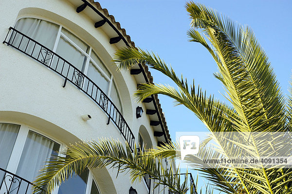 Aussenfassade einer Villa mit Palmenblatt  Altea  Costa Blanca  Spanien