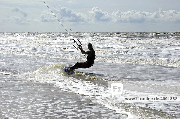Kite Surfer at the beach  Katwijk aan Zee  South Holland  Holland  The Netherlands