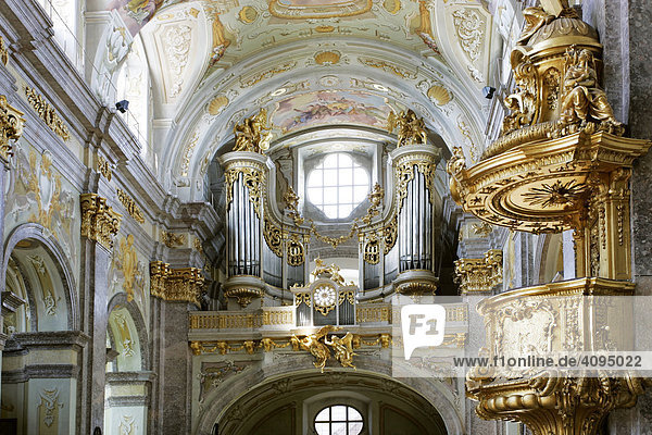 Organ and pulpit in the baroque pilgrimage church on the Sonntagsberg designed and planned by Jakob Prandtauer und Joseph Munggenast Lower Austria